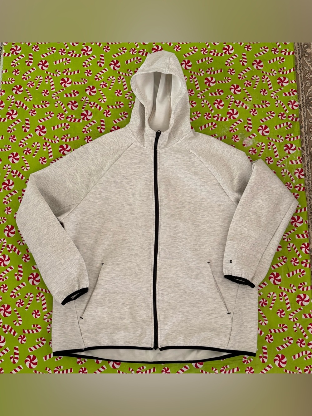 Russell Athletic Fusion Knit Full Zip Hoodie Jacket Men XL White Gray Stretch